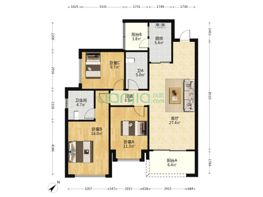 融创·九璟湾 3室1厅2卫 112平方