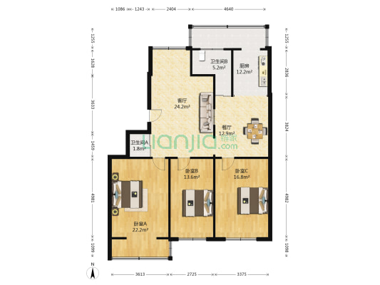 外贸宿舍(朝阳区) 3室2厅2卫 134平方