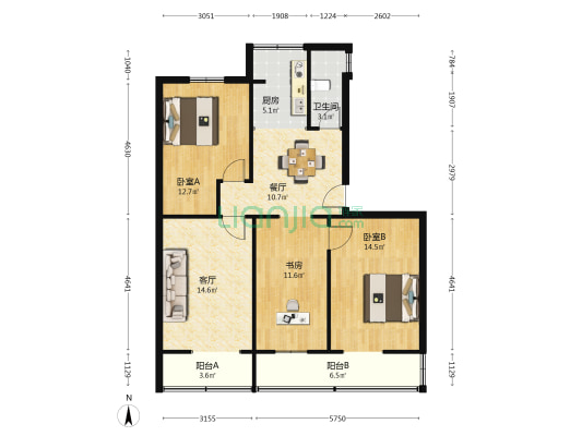 省交通学院住宅楼 3室2厅1卫 84平方