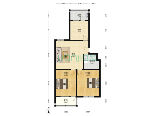 七里山路21号 2室2厅1卫 103平方