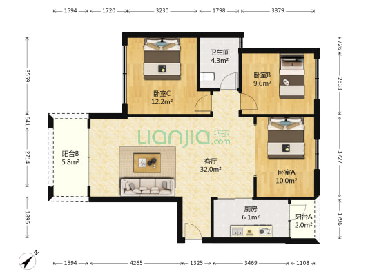 紫泉流溪湾 3室1厅1卫 95平方