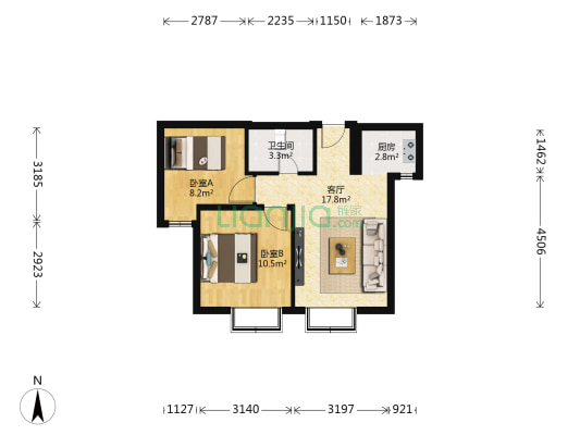 翼之城 2室1厅1卫 69平方