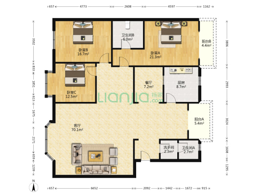 天寿小区 3室2厅3卫 166平方