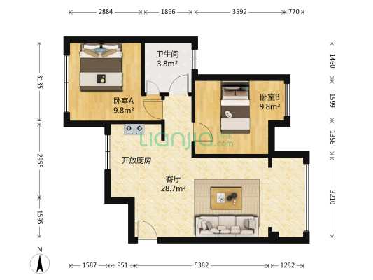 香山半岛 2室1厅1卫 68平方