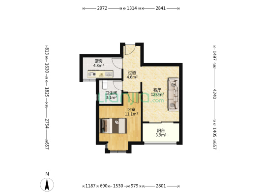 东桂三号院 1室1厅1卫 52平方