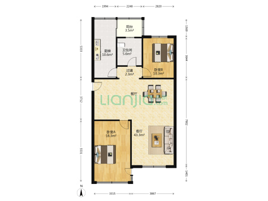 双星花园海丽楼 2室1厅1卫 114平方