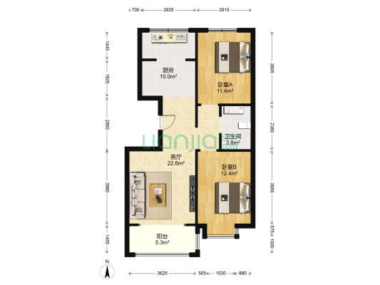金域名邸三区 2室1厅1卫 102平方