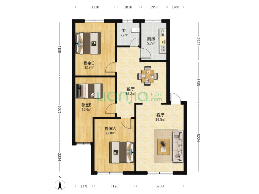 鸿宝新村 3室2厅1卫 101平方