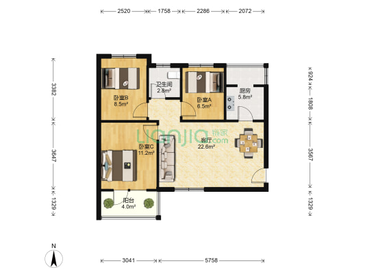 巢上城俊园 3室1厅1卫 86平方