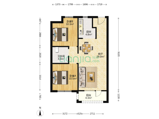 龙山上郡 2室1厅1卫 88平方