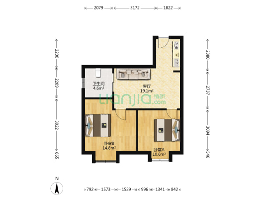 朗诗蔚蓝广场 2室2厅1卫 71平方