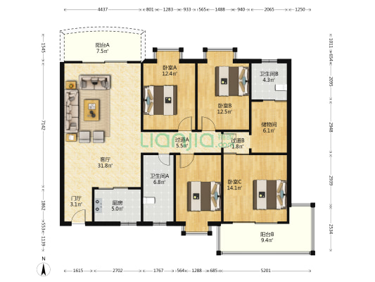 福泉大厦 3室1厅2卫 160平方
