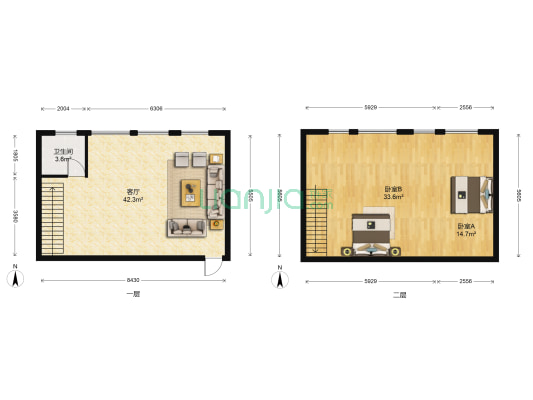 绿地启航社 2室1厅1卫 58平方