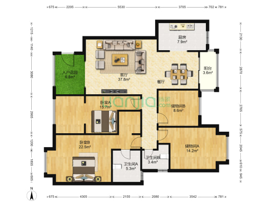 中渝云都国际 2室1厅2卫 150平方