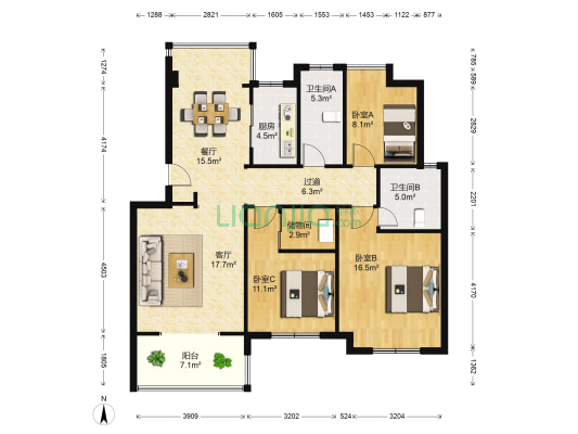 现代景苑 3室2厅2卫 118平方