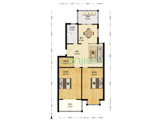 金莲花苑 2室2厅1卫 104平方