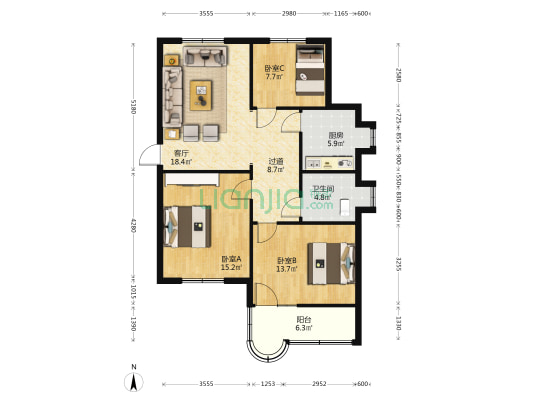 怡虹公寓 3室1厅1卫 93平方