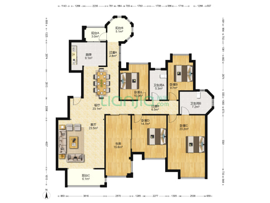 中海熙岸 5室2厅2卫 174平方