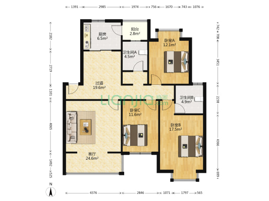 瑞升林韵 3室1厅2卫 121平方