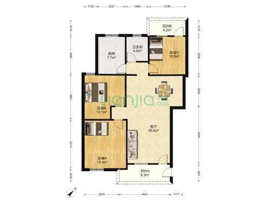 石东花园 3室1厅1卫 119平方