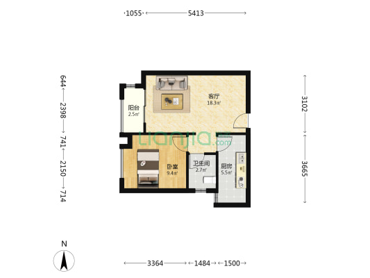 中铁泰和府六号院 1室1厅1卫 59平方