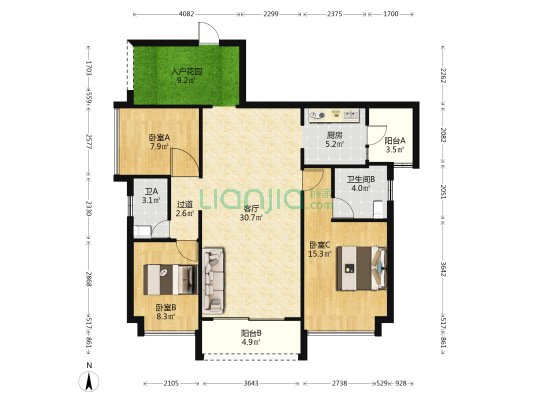 上河坊润宝公馆 3室1厅2卫 109平方