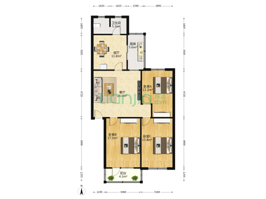 康庄小区东区 3室2厅1卫 116平方