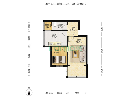 新照街 1室1厅1卫 43平方