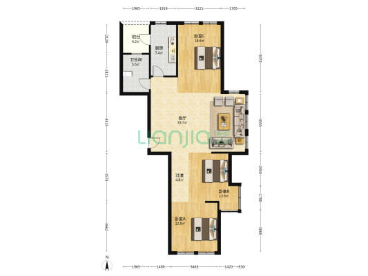 海上明珠 3室1厅1卫 135平方