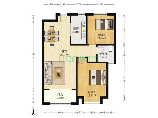 三盛国际公园 2室1厅1卫 93平方