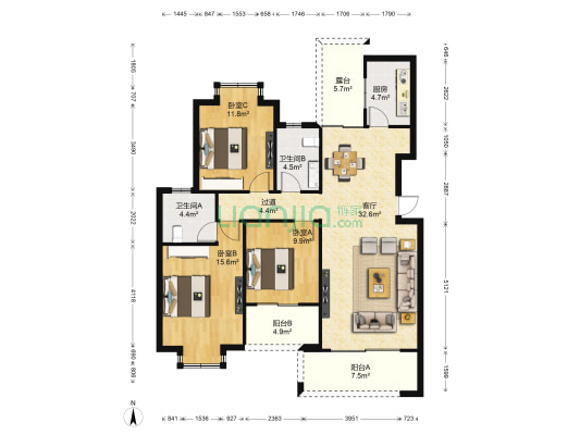 博泰生命树 3室1厅2卫 121平方