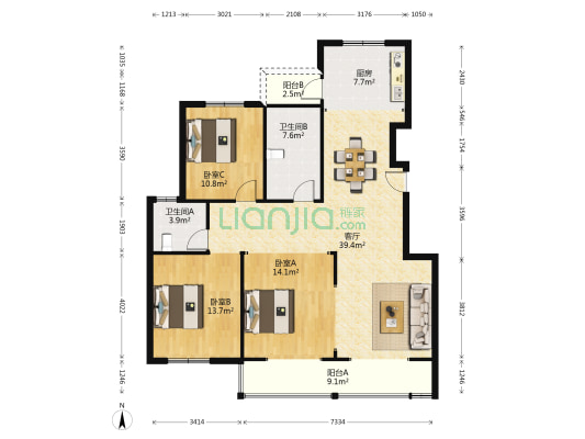 小菜巷新村 3室1厅2卫 142平方