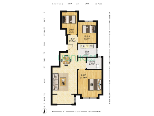 新城旭辉·悦隽都会 3室1厅1卫 92平方