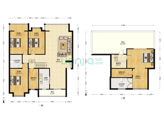 育松骏苑 4室1厅2卫 155平方