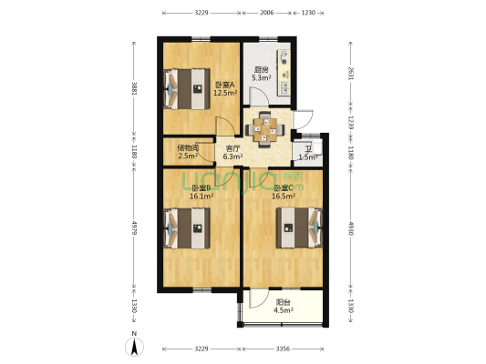 人民路310号 3室1厅1卫 75平方