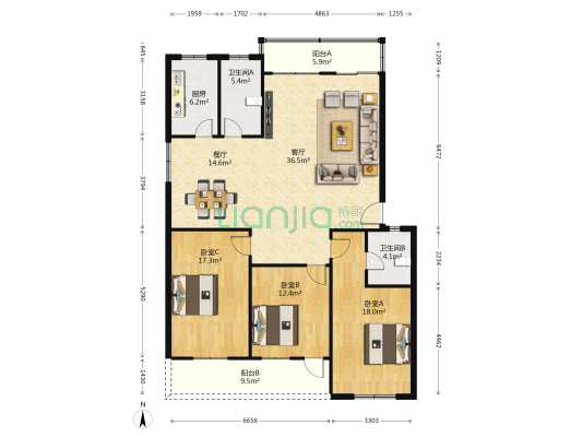 闽运车队 3室2厅2卫 148平方