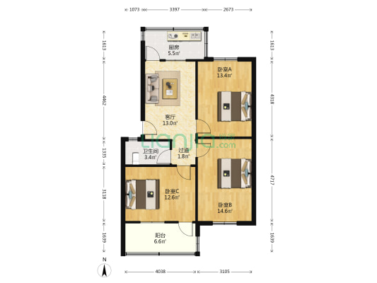 纬二路3号院 3室1厅1卫 79平方