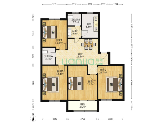 玉华花园 4室1厅2卫 110平方