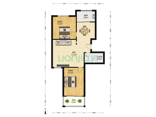 山语庭院 2室1厅1卫 86平方