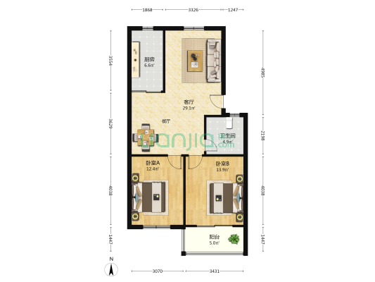 吉奥新苑 2室1厅1卫 89平方