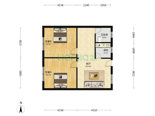 光彩大市场二期 2室1厅1卫 85平方