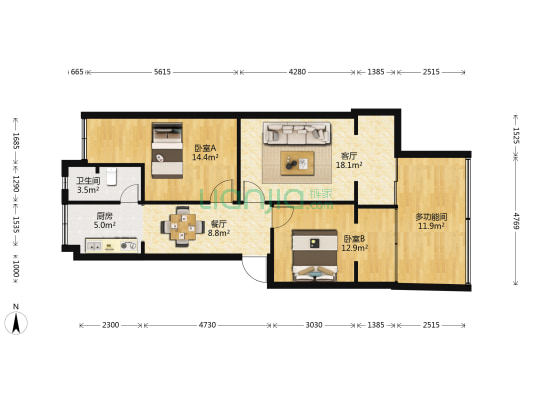 临江里46号 3室2厅1卫 52平方