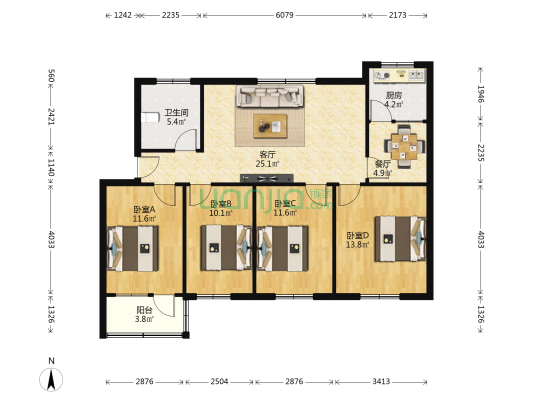 谢东小区四室两厅一卫低楼层均价低-户型图