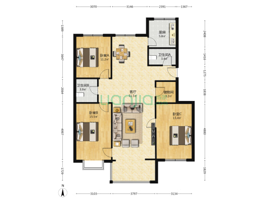 甘肃省社会科学院 3室1厅2卫 134平方