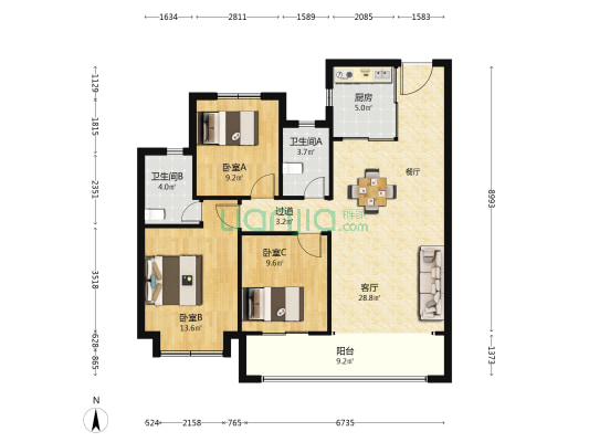中海·江东兴樾 3室1厅2卫 115平方