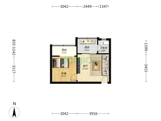 乌龙池 1室1厅1卫 40平方