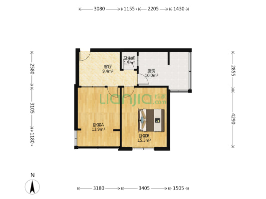 玉林横街3号 2室1厅1卫 55平方