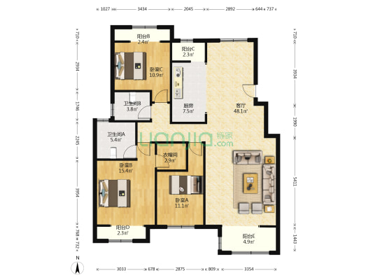 涿州电梯洋房社区，一梯两户，矮层洋房，阔绰大户..-户型图