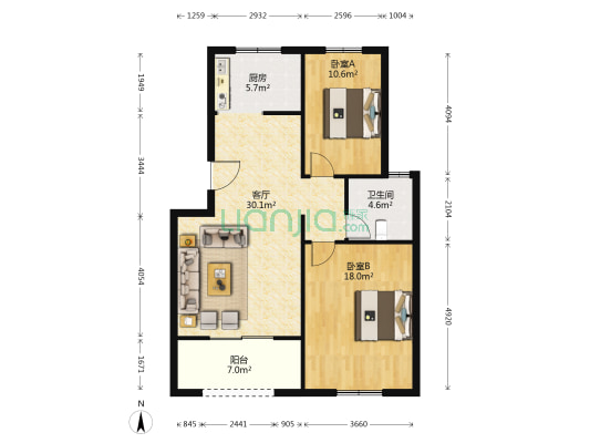 心海湾 2室1厅1卫 87平方