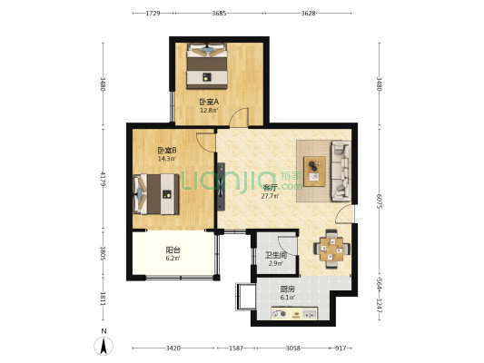 万利新村 2室1厅1卫 82平方